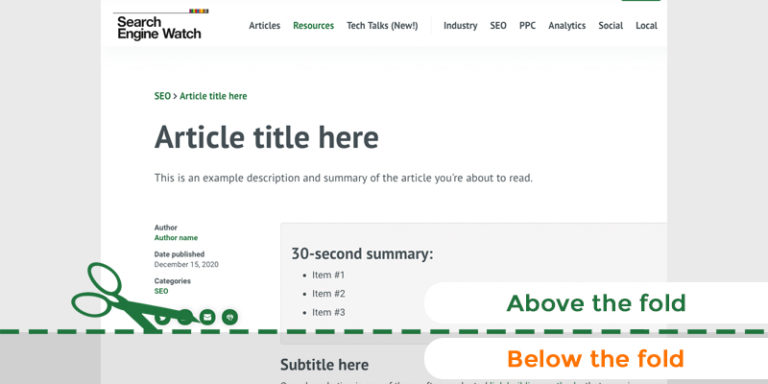 Core Web Vitals report elements - Above and Below the Fold