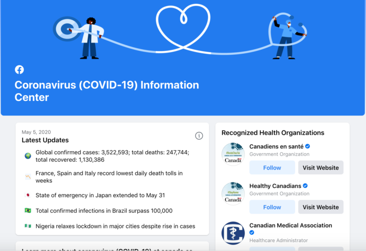 Facebook COVID-19 awareness hub